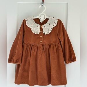 Elegant Brown Kids Formal Dress with Lace Collar